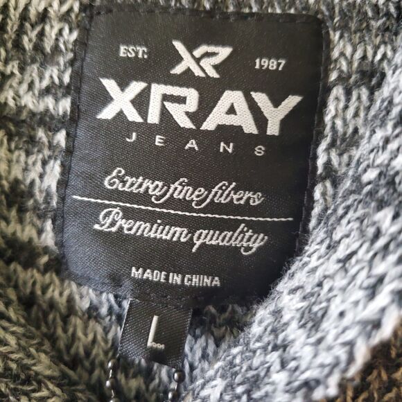 XRAY Jeans Mens L Cardigan Sweater Charcoal Gray Button Front Grandpa Preppy - Picture 3 of 13